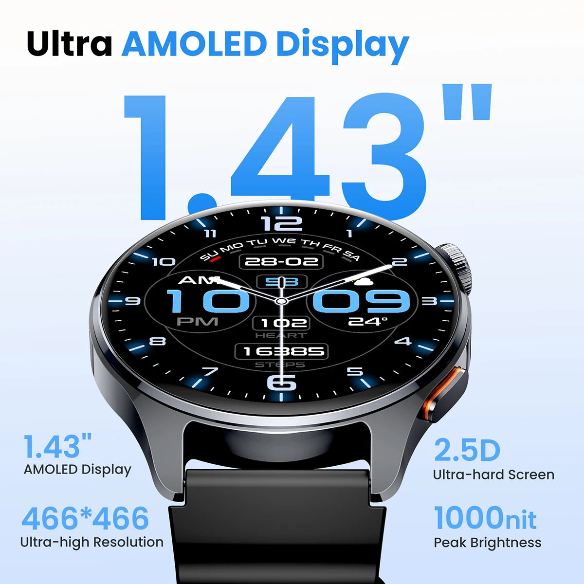 Reloj Inteligente HAYLOU Watch 4S con GPS, Pantalla AMOLED HD de 1.43”, 5 Posicionamientos GPS por Satélite, Más de 120 Modos de Entrenamiento, Reloj Deportivo Inteligente