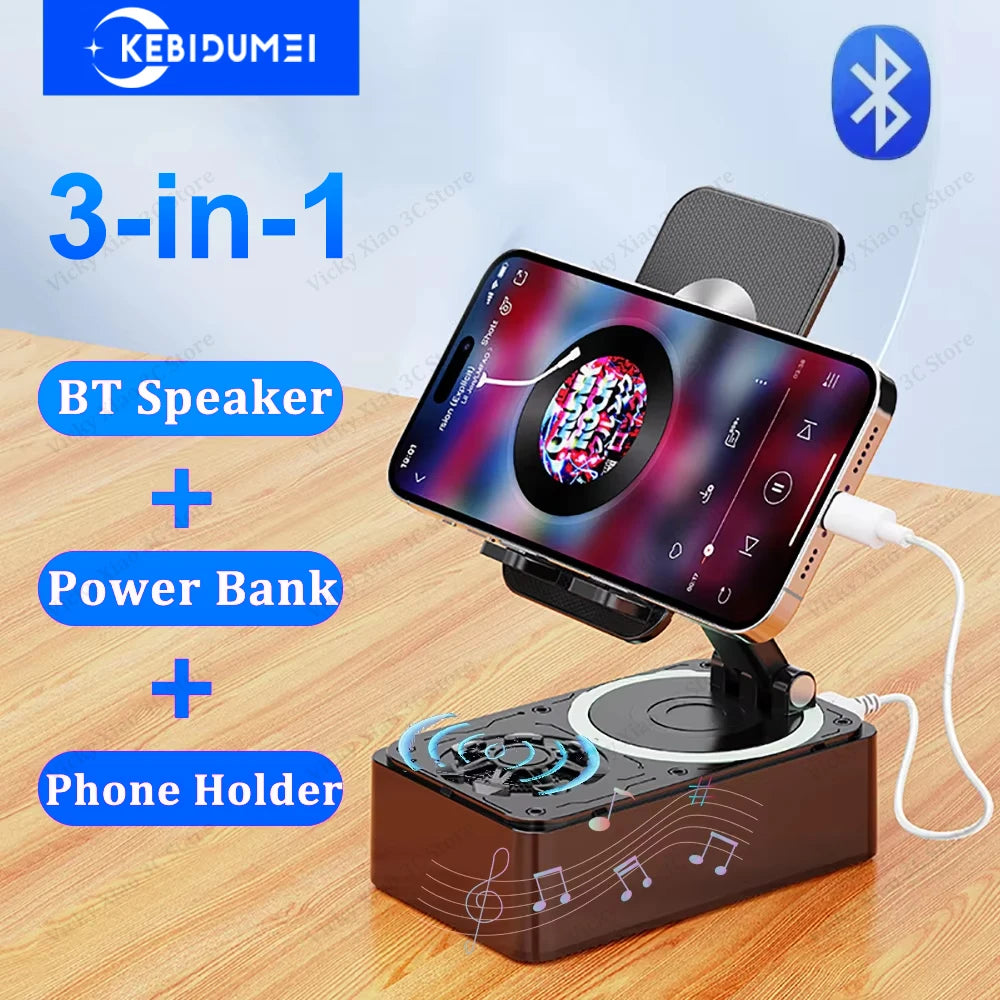 Altavoz Bluetooth 3 en 1, Banco de energía para teléfono, altavoz inalámbrico plegable, soporte para teléfono con almohadillas antideslizantes para videoconferencias en vivo
