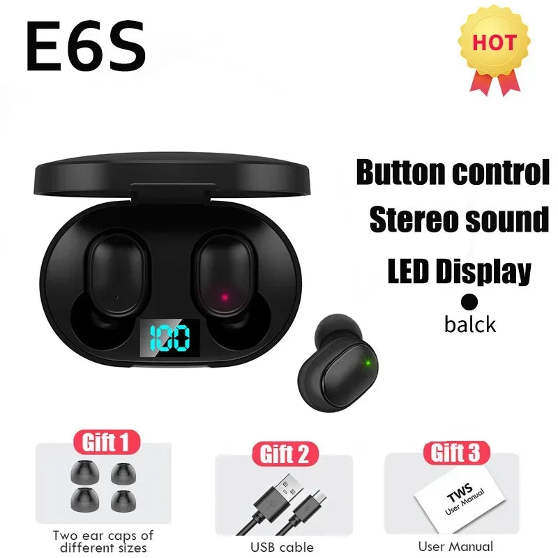 Auriculares Bluetooth TWS E6S Fone, auriculares inalámbricos con Bluetooth, auriculares con cancelación de ruido y micrófono para Huawei Xiaomi