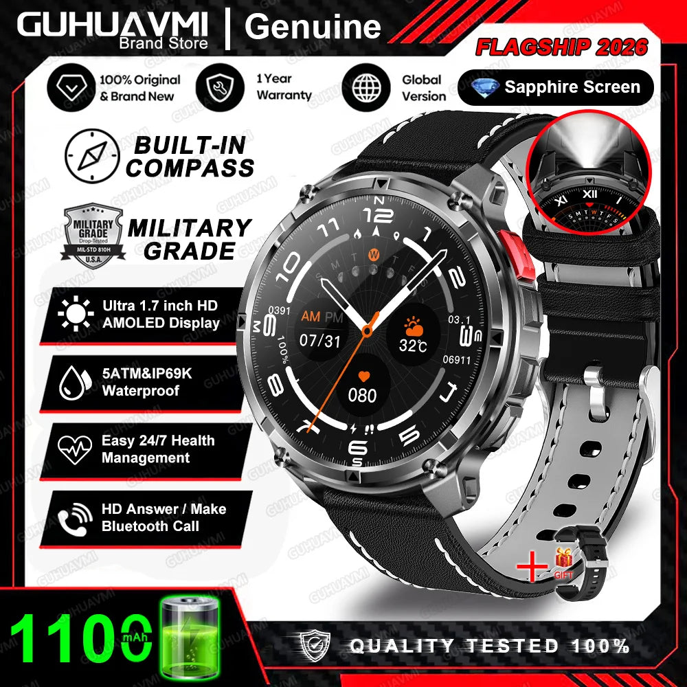 Nuevo Reloj Inteligente T-Rex3 Pro 2026 con Batería de 1100 mAh, GPS, Resistente al Agua 5ATM, Rastreador Deportivo, Brújula, para Actividades al Aire Libre, Estilo Militar