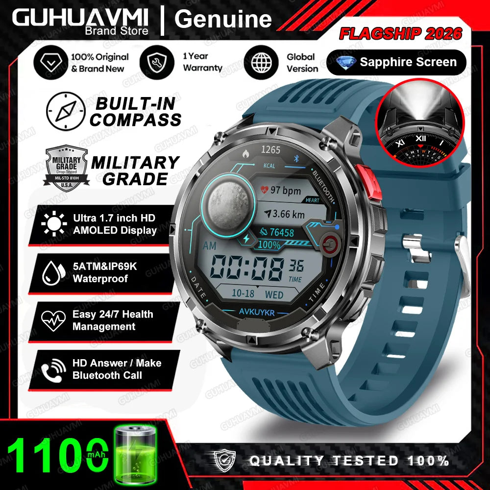 Nuevo Reloj Inteligente T-Rex3 Pro 2026 con Batería de 1100 mAh, GPS, Resistente al Agua 5ATM, Rastreador Deportivo, Brújula, para Actividades al Aire Libre, Estilo Militar
