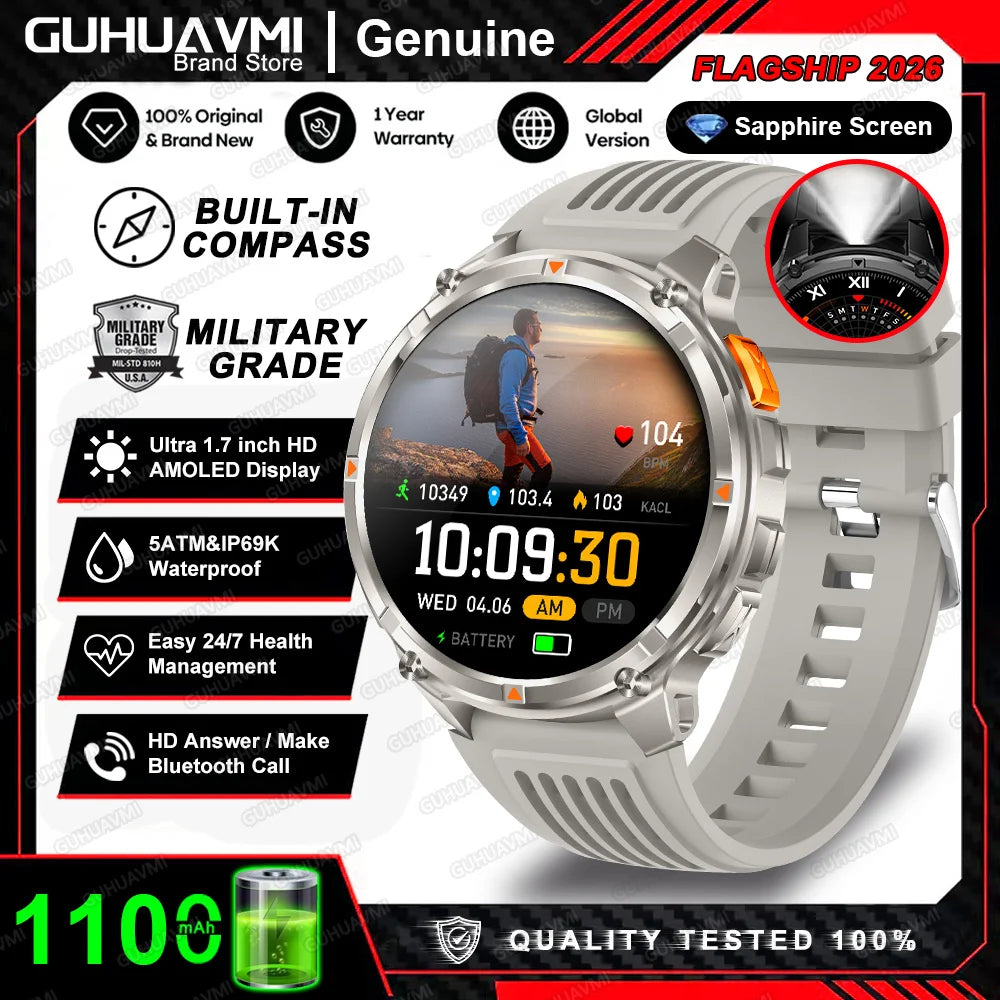 Nuevo Reloj Inteligente T-Rex3 Pro 2026 con Batería de 1100 mAh, GPS, Resistente al Agua 5ATM, Rastreador Deportivo, Brújula, para Actividades al Aire Libre, Estilo Militar