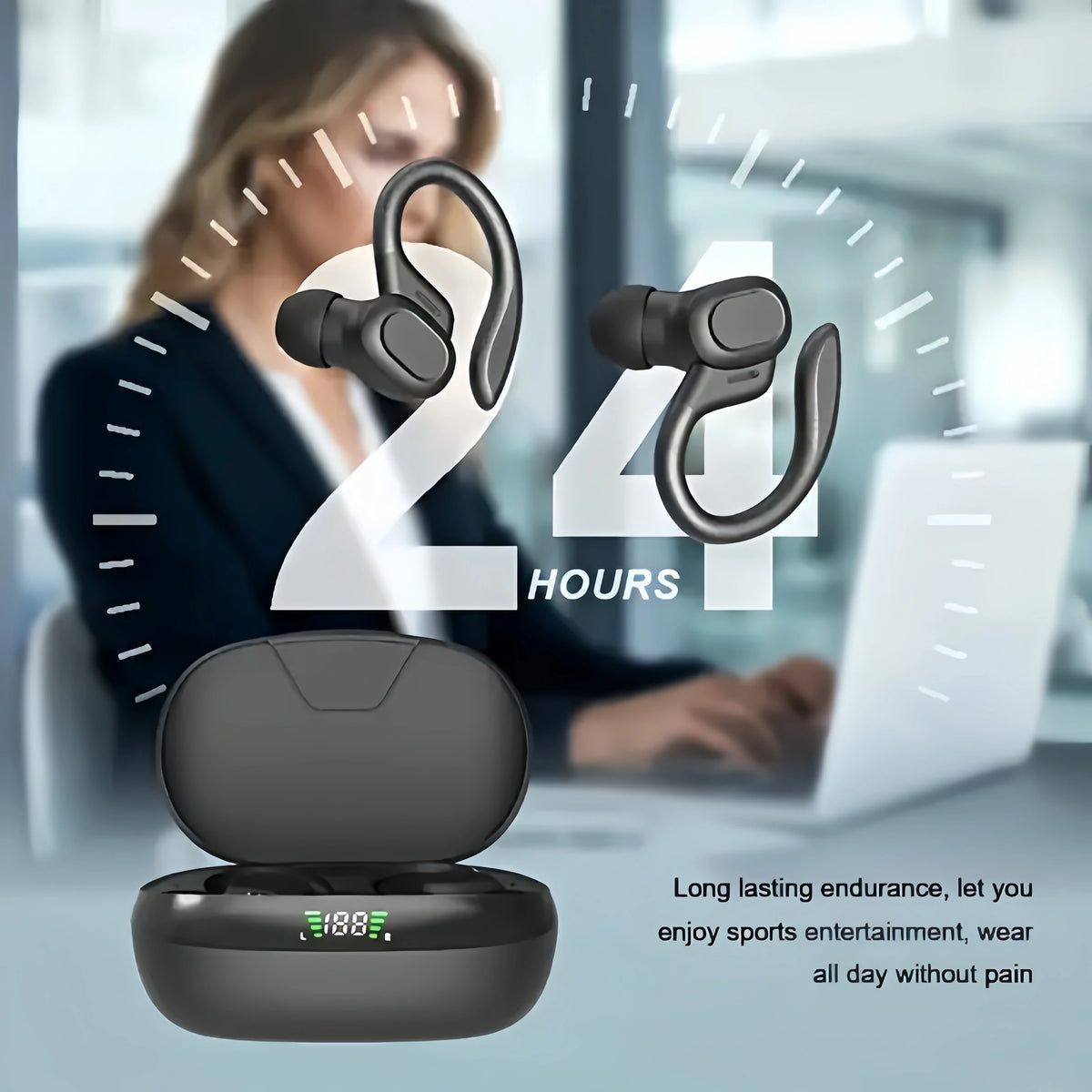 Auriculares inalámbricos verdaderos, auriculares Tws con micrófono, auriculares deportivos con clip, auriculares intrauditivos estéreo con pantalla LED