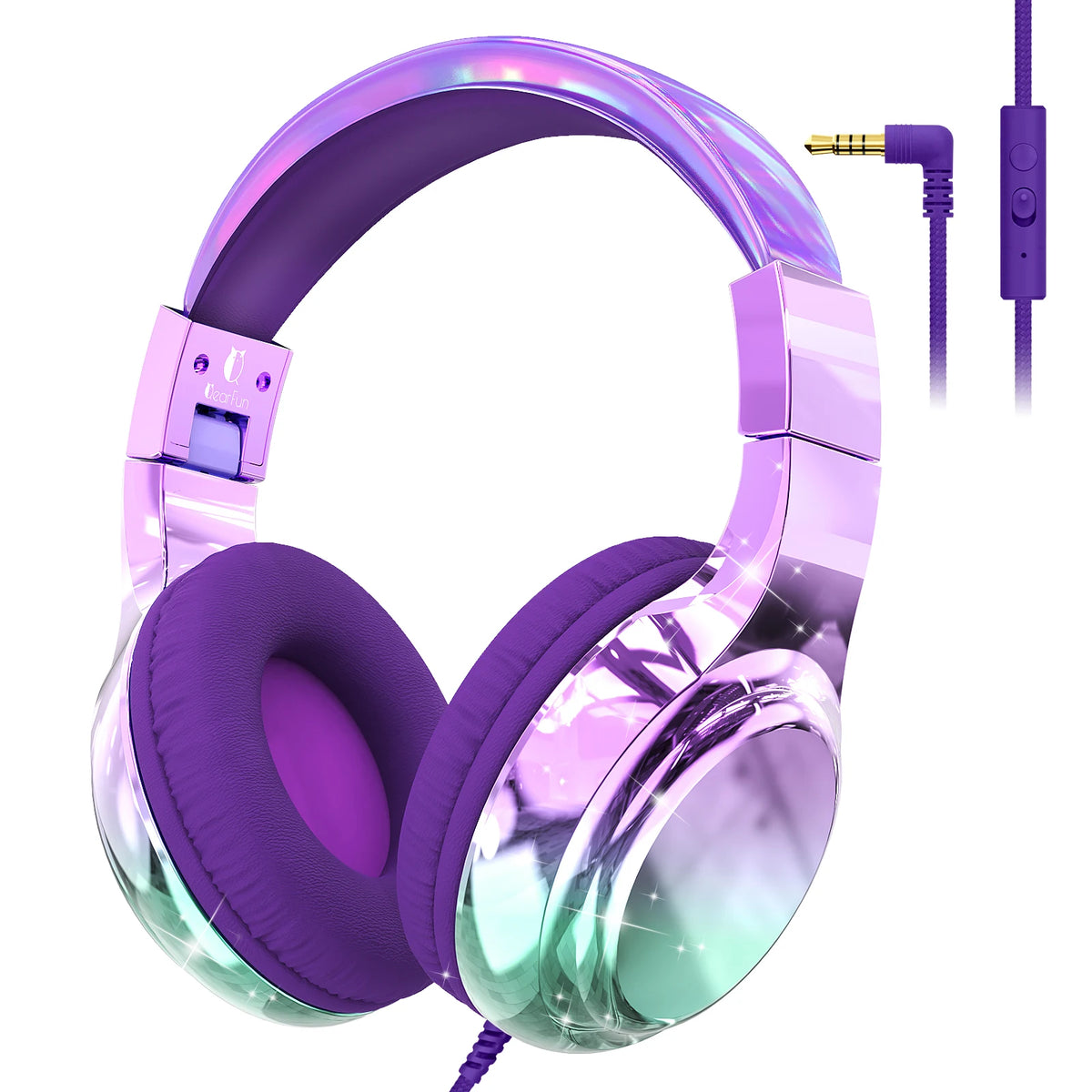 Auriculares para niños con cable para la escuela, limitador de volumen de 85/94dB, auriculares de sonido estéreo plegables con micrófono para niños y niñas, tableta de aprendizaje para PC