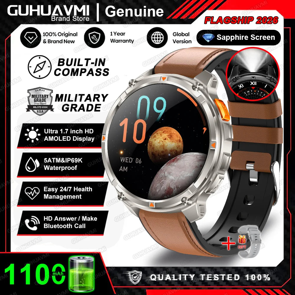 Nuevo Reloj Inteligente T-Rex3 Pro 2026 con Batería de 1100 mAh, GPS, Resistente al Agua 5ATM, Rastreador Deportivo, Brújula, para Actividades al Aire Libre, Estilo Militar