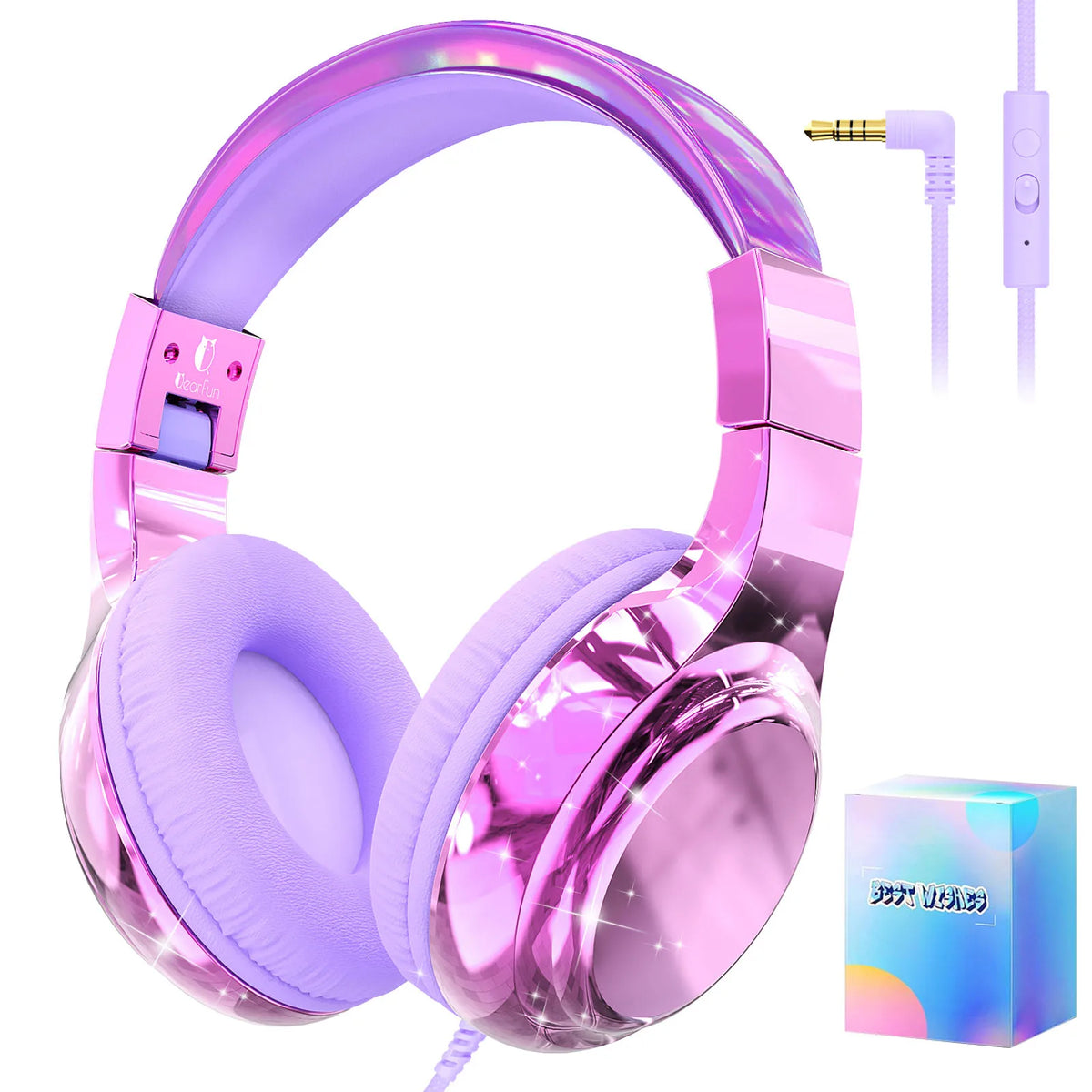 Auriculares para niños con cable para la escuela, limitador de volumen de 85/94dB, auriculares de sonido estéreo plegables con micrófono para niños y niñas, tableta de aprendizaje para PC