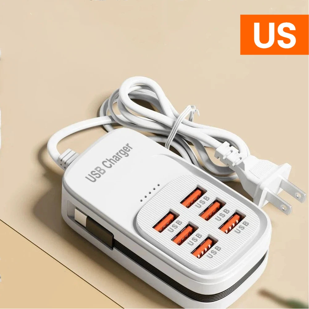 Estación de Carga USB Multi-Puerto 6 en 1, 3PD 3USB, Regleta de Escritorio, Adaptador de Carga Rápida, Enchufe EU, UK, US, Enchufe de Viaje