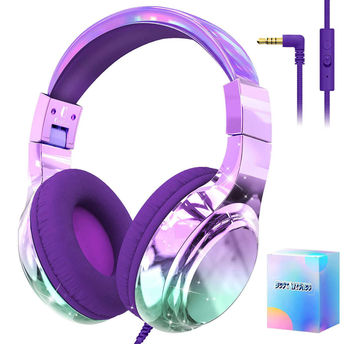 Auriculares para niños con cable para la escuela, limitador de volumen de 85/94dB, auriculares de sonido estéreo plegables con micrófono para niños y niñas, tableta de aprendizaje para PC