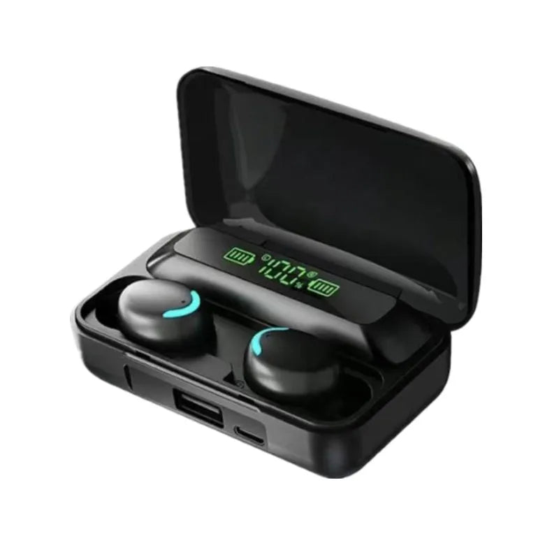 Auriculares inalámbricos TWS con tecnología Bluetooth, cancelación de ruido, sonido estéreo, pantalla LED y micrófono, ideales para practicar deportes.