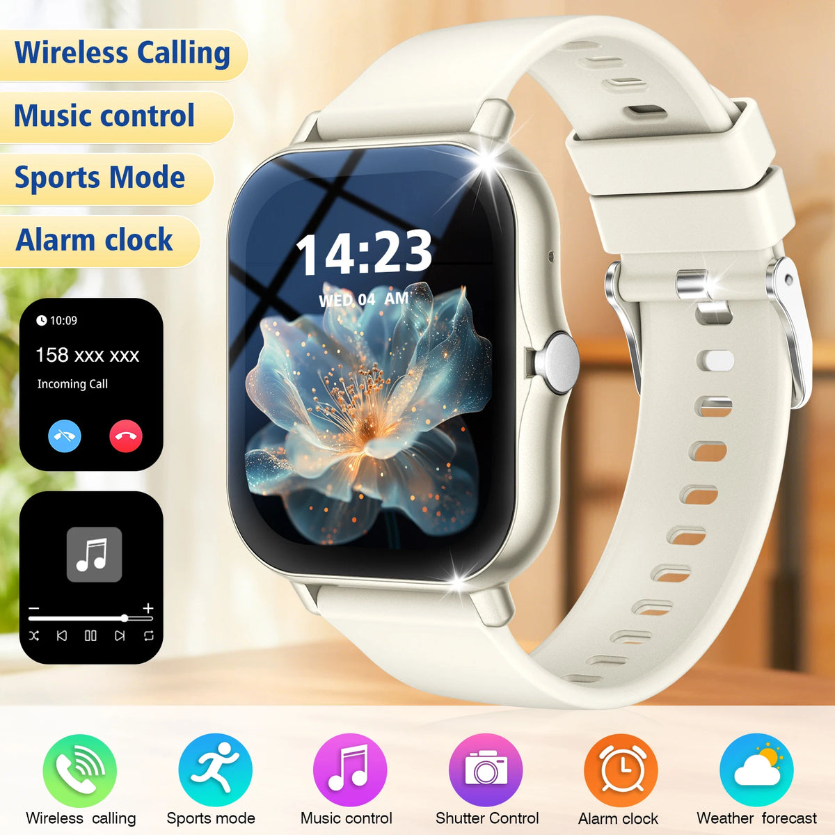 Reloj inteligente con llamadas inalámbricas, modos multideportivos, recordatorios de mensajes, reloj deportivo para iPhone/Android