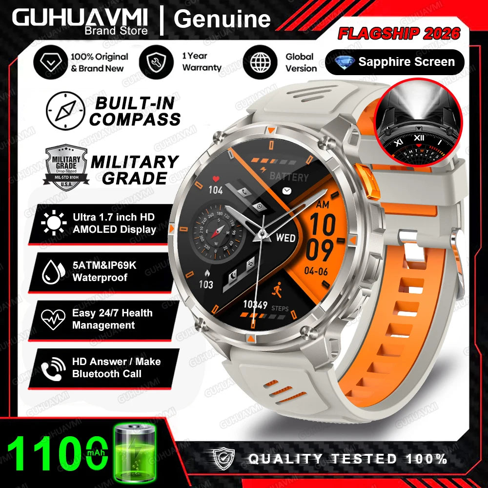 Nuevo Reloj Inteligente T-Rex3 Pro 2026 con Batería de 1100 mAh, GPS, Resistente al Agua 5ATM, Rastreador Deportivo, Brújula, para Actividades al Aire Libre, Estilo Militar