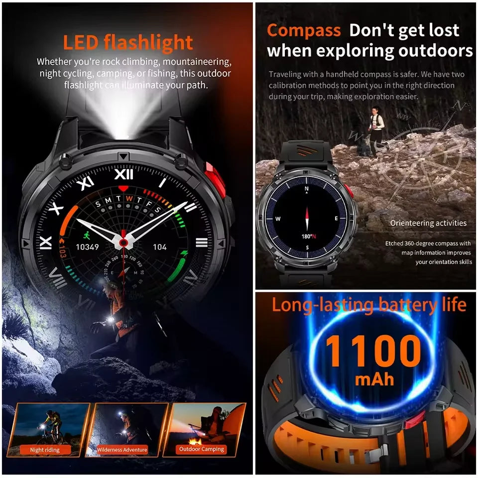 Nuevo Reloj Inteligente T-Rex3 Pro 2026 con Batería de 1100 mAh, GPS, Resistente al Agua 5ATM, Rastreador Deportivo, Brújula, para Actividades al Aire Libre, Estilo Militar