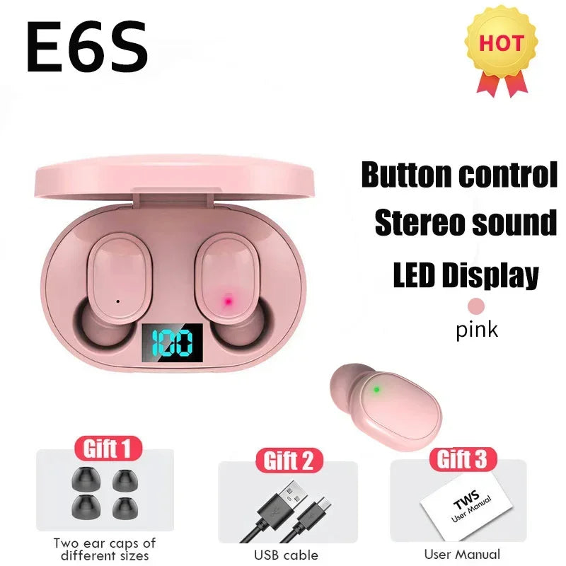 Auriculares Bluetooth TWS E6S Fone, auriculares inalámbricos con Bluetooth, auriculares con cancelación de ruido y micrófono para Huawei Xiaomi
