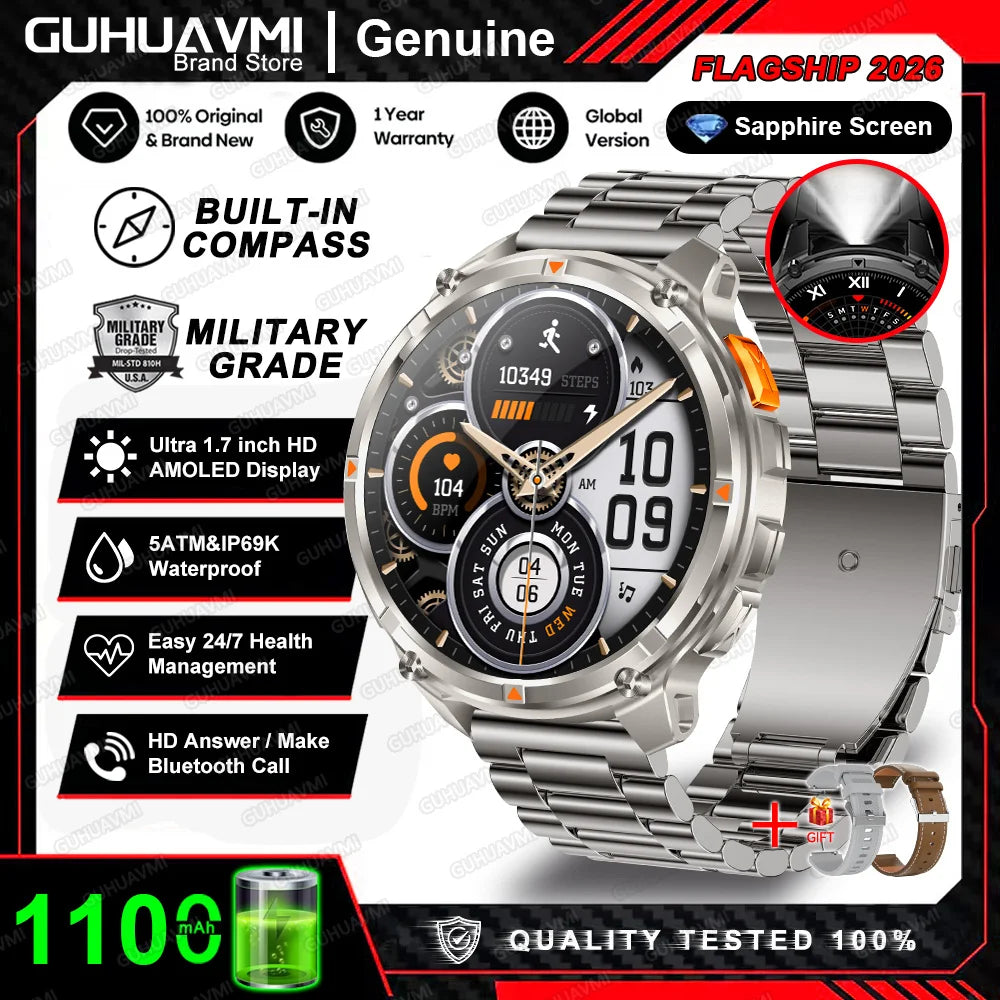 Nuevo Reloj Inteligente T-Rex3 Pro 2026 con Batería de 1100 mAh, GPS, Resistente al Agua 5ATM, Rastreador Deportivo, Brújula, para Actividades al Aire Libre, Estilo Militar