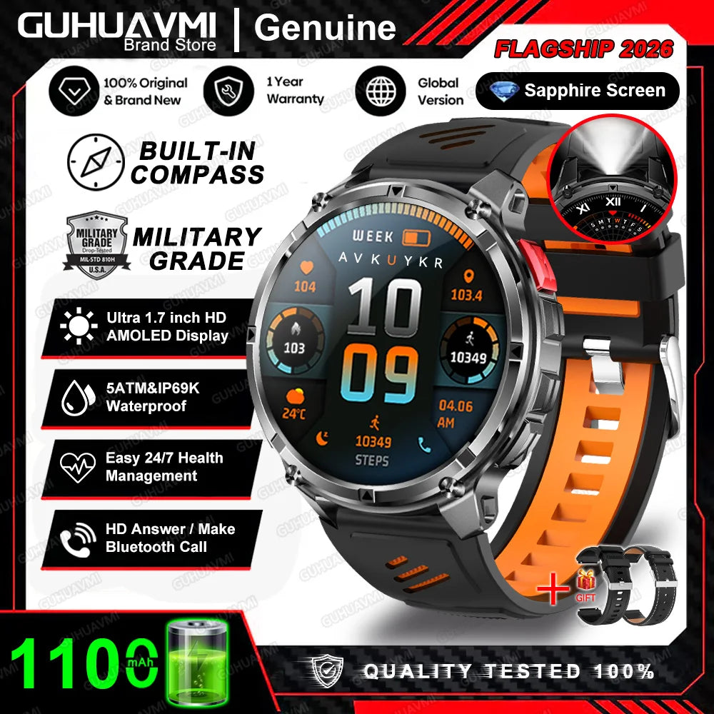 Nuevo Reloj Inteligente T-Rex3 Pro 2026 con Batería de 1100 mAh, GPS, Resistente al Agua 5ATM, Rastreador Deportivo, Brújula, para Actividades al Aire Libre, Estilo Militar