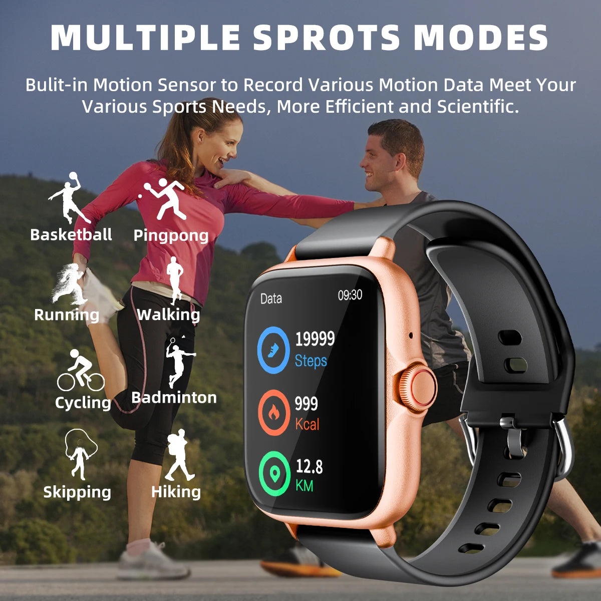 Reloj inteligente resistente al agua de 1,83 pulgadas con mensaje, respuesta a llamadas, monitoreo del sueño, podómetro deportivo, alertas de información para iPhone y Android