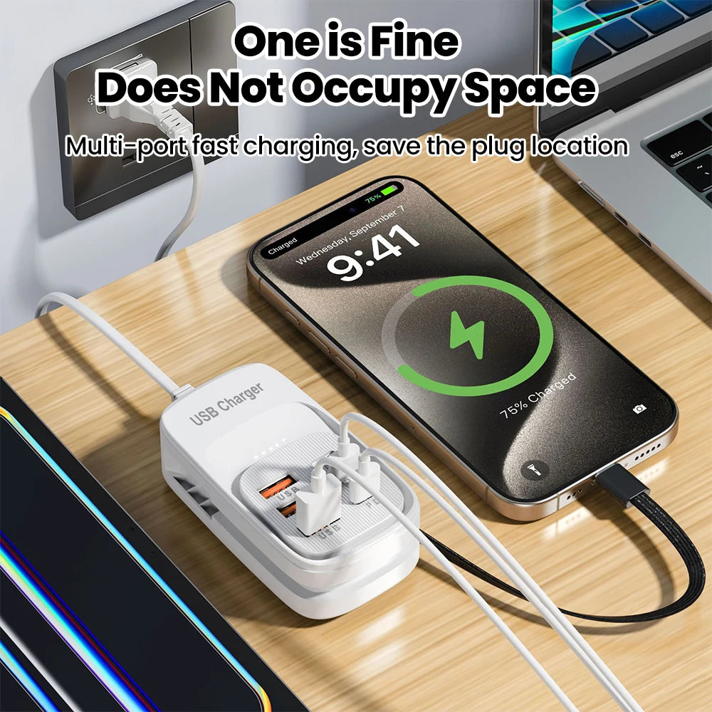 Estación de Carga USB Multi-Puerto 6 en 1, 3PD 3USB, Regleta de Escritorio, Adaptador de Carga Rápida, Enchufe EU, UK, US, Enchufe de Viaje