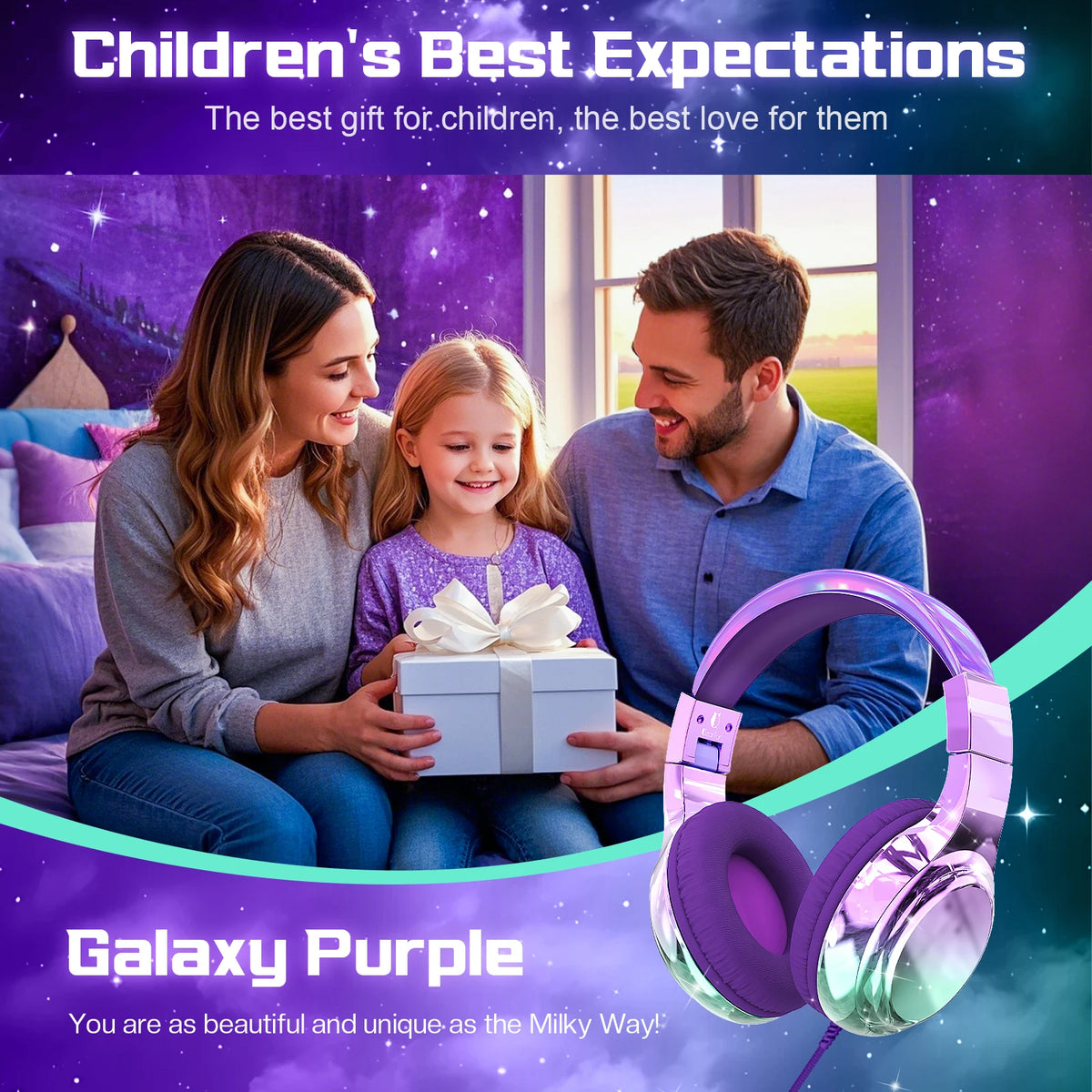 Auriculares para niños con cable para la escuela, limitador de volumen de 85/94dB, auriculares de sonido estéreo plegables con micrófono para niños y niñas, tableta de aprendizaje para PC