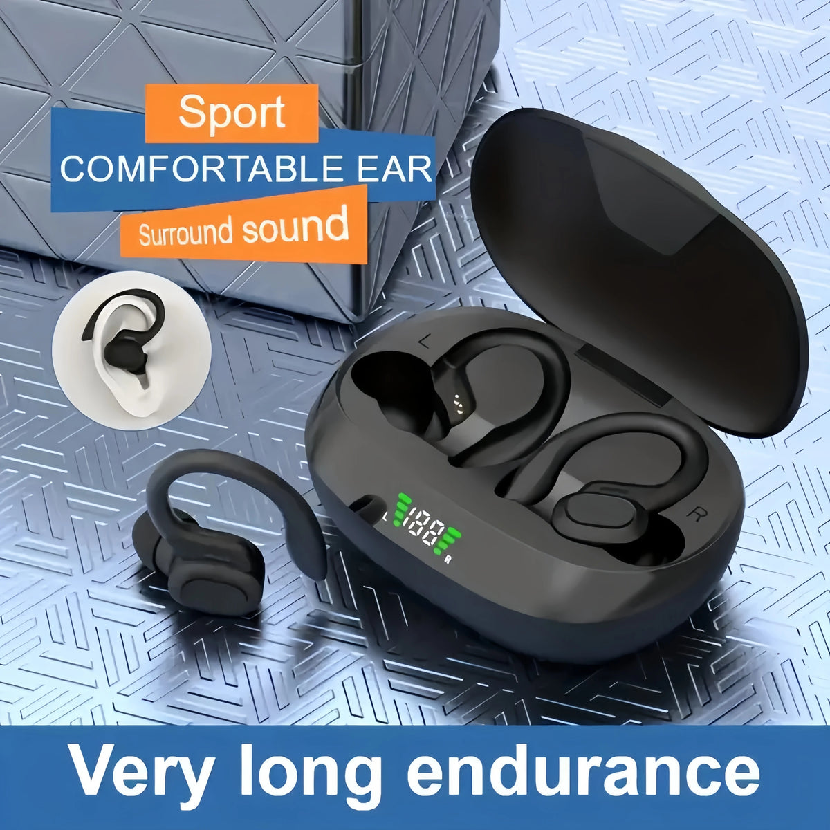Auriculares inalámbricos verdaderos, auriculares Tws con micrófono, auriculares deportivos con clip, auriculares intrauditivos estéreo con pantalla LED