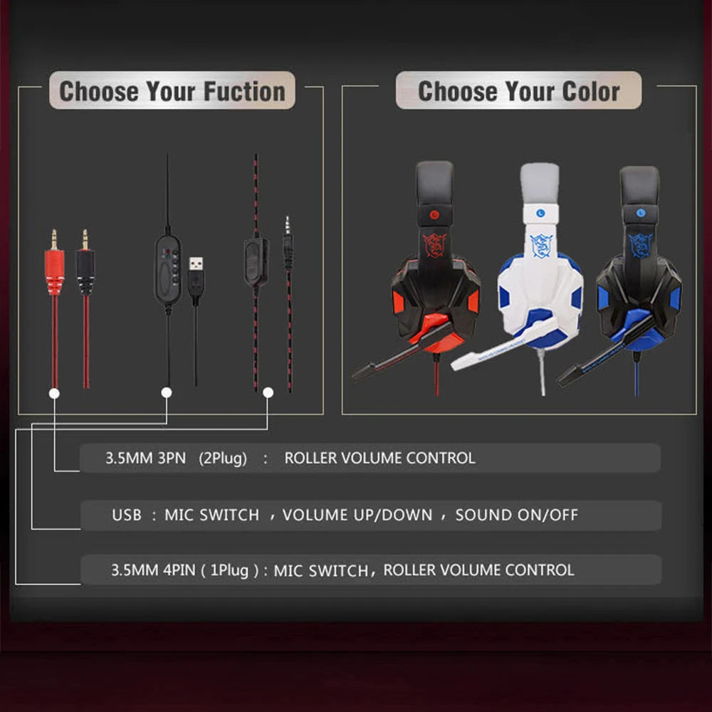 Auriculares con cable para PS4, PS5, Xbox, Smartphone, PC, auriculares para juegos, auriculares ajustables de 120 ° con micrófono con cancelación de ruido
