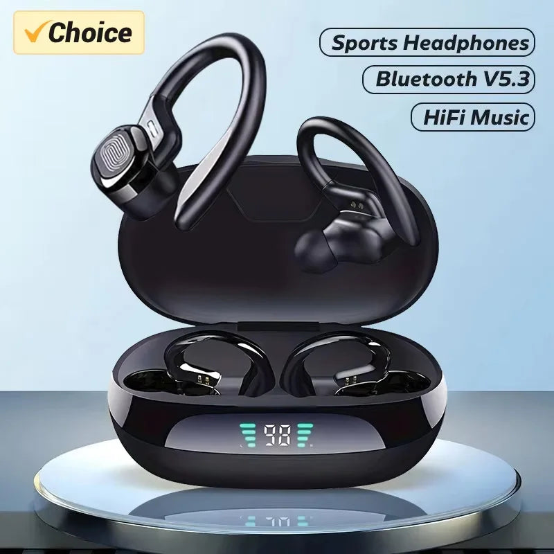 Auriculares inalámbricos deportivos 5,3 con micrófono con cancelación de ruido 75H estéreo HiFi sobre la oreja pantalla LED USB-C IPX6