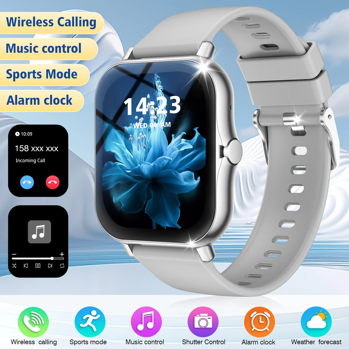 Reloj inteligente con llamadas inalámbricas, modos multideportivos, recordatorios de mensajes, reloj deportivo para iPhone/Android