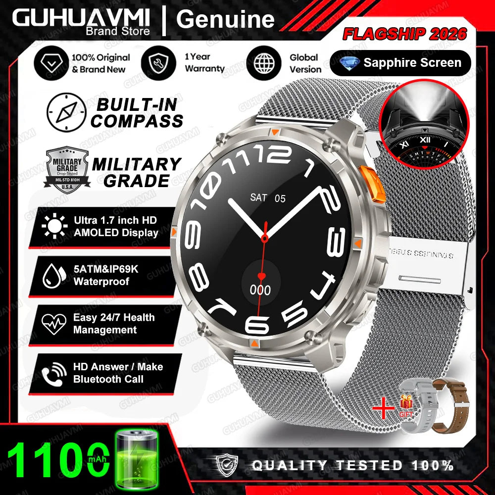 Nuevo Reloj Inteligente T-Rex3 Pro 2026 con Batería de 1100 mAh, GPS, Resistente al Agua 5ATM, Rastreador Deportivo, Brújula, para Actividades al Aire Libre, Estilo Militar
