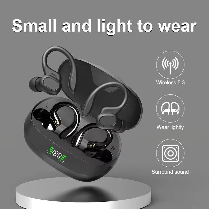 Auriculares inalámbricos deportivos 5,3 con micrófono con cancelación de ruido 75H estéreo HiFi sobre la oreja pantalla LED USB-C IPX6