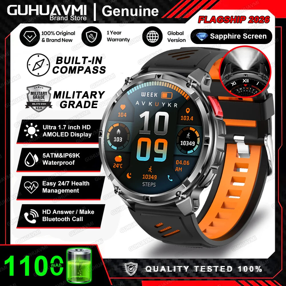 Nuevo Reloj Inteligente T-Rex3 Pro 2026 con Batería de 1100 mAh, GPS, Resistente al Agua 5ATM, Rastreador Deportivo, Brújula, para Actividades al Aire Libre, Estilo Militar