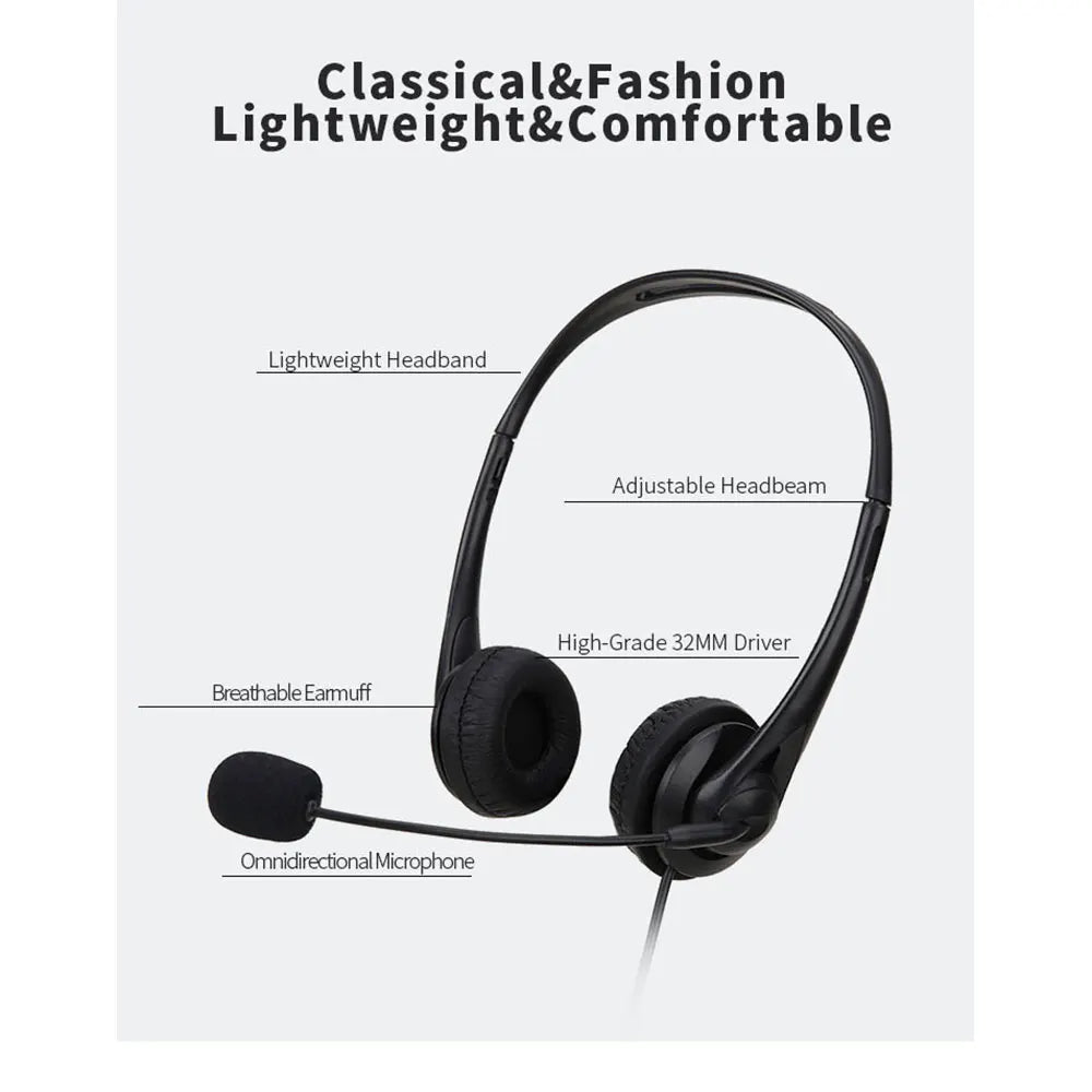 Auriculares de ordenador USB de 3,5mm con micrófono con cancelación de ruido, red de chat, enseñanza, videoconferencia, auriculares estéreo con cable