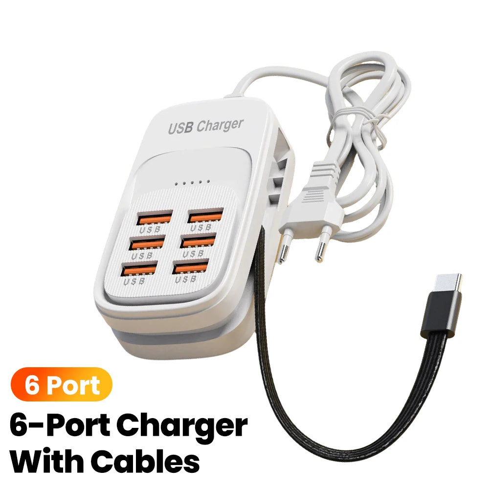 Estación de Carga USB Multi-Puerto 6 en 1, 3PD 3USB, Regleta de Escritorio, Adaptador de Carga Rápida, Enchufe EU, UK, US, Enchufe de Viaje