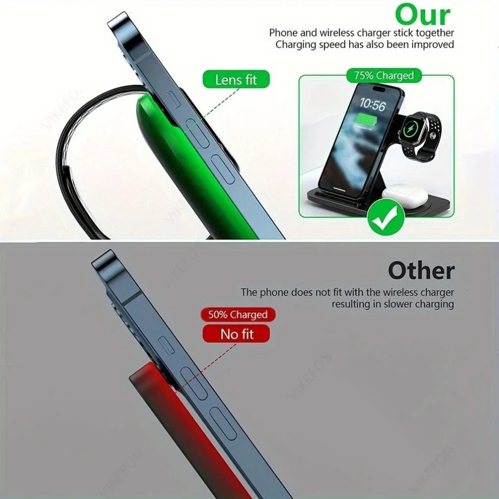 Estación de Carga Inalámbrica Plegable 3 en 1 para iPhone 17 16 15 14 13 12 Pro Max, iWatch 11, Airpods Pro 4/3, Base de Carga Rápida