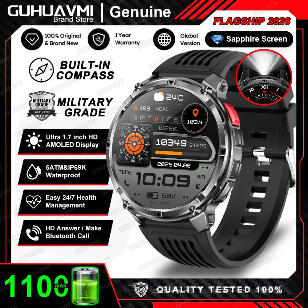 Nuevo Reloj Inteligente T-Rex3 Pro 2026 con Batería de 1100 mAh, GPS, Resistente al Agua 5ATM, Rastreador Deportivo, Brújula, para Actividades al Aire Libre, Estilo Militar