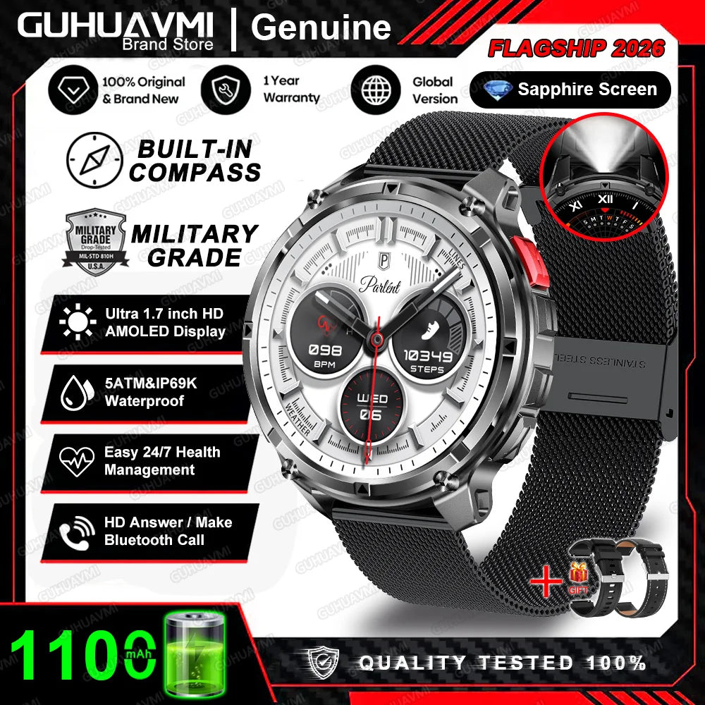 Nuevo Reloj Inteligente T-Rex3 Pro 2026 con Batería de 1100 mAh, GPS, Resistente al Agua 5ATM, Rastreador Deportivo, Brújula, para Actividades al Aire Libre, Estilo Militar
