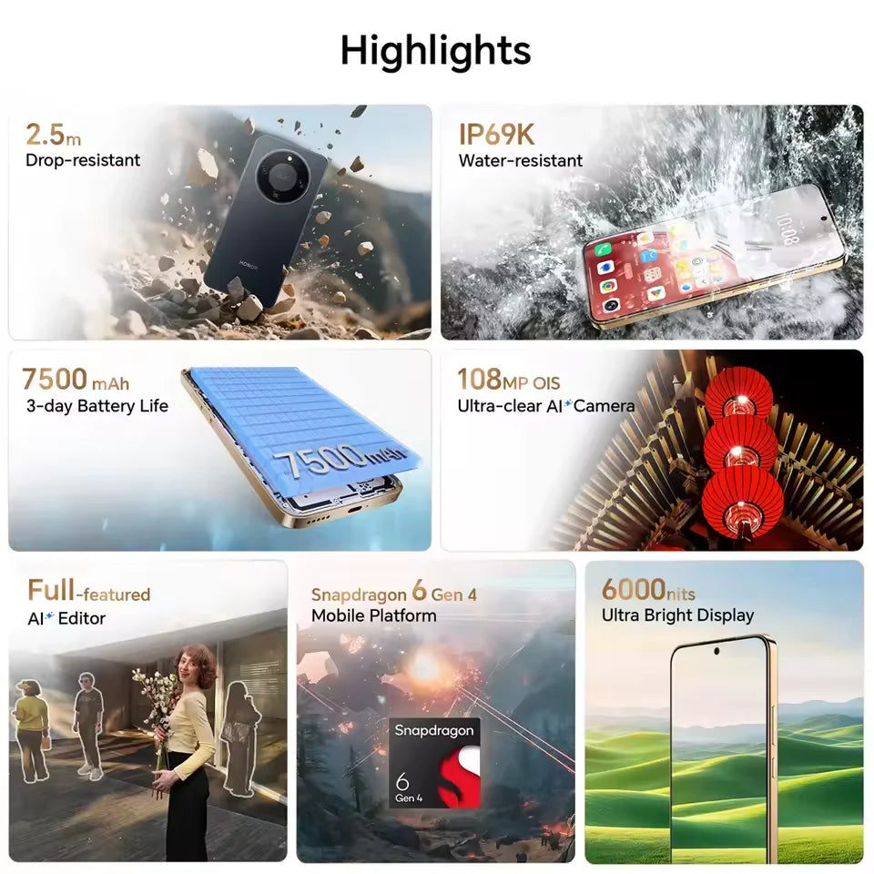 Versión EU HONOR Magic 8 lite 5G Smartphone Snapdragon 6 Gen 4 Cámara Principal de 108MP Pantalla AMOLED de 6.79 pulgadas y 120Hz Batería de 7500 mAh