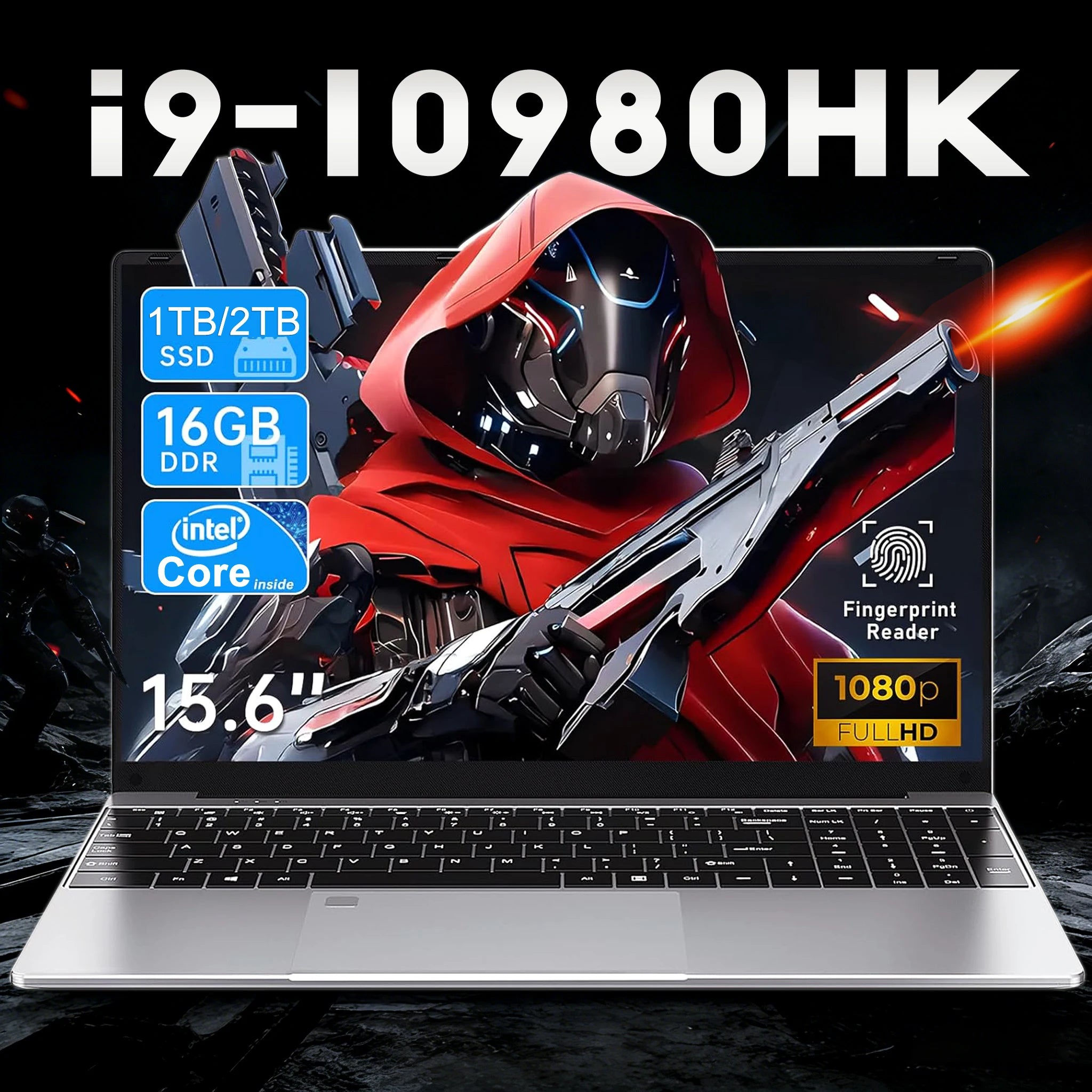 Nuevo Portátil 2026 con Windows 11, Pantalla de 15.6 Pulgadas, Desbloqueo por Huella Dactilar, Intel Core i9-10980HK, 16GB de RAM, 1/2TB SSD, para Oficina y Juegos