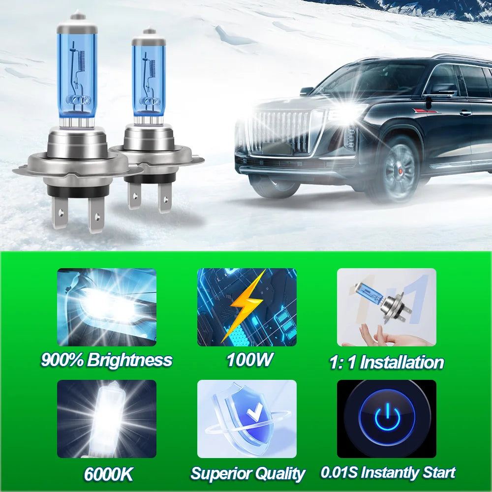 2/4 Uds H7 bombillas halógenas Canbus superbrillantes 12V 100W blanco 6000K faros automáticos para coche motocicleta luces halógenas Plug And Play