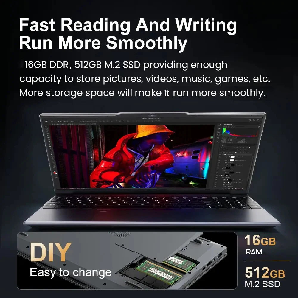 Nuevo Portátil 2026 con Windows 11, Pantalla de 15.6 Pulgadas, Desbloqueo por Huella Dactilar, Intel Core i9-10980HK, 16GB de RAM, 1/2TB SSD, para Oficina y Juegos