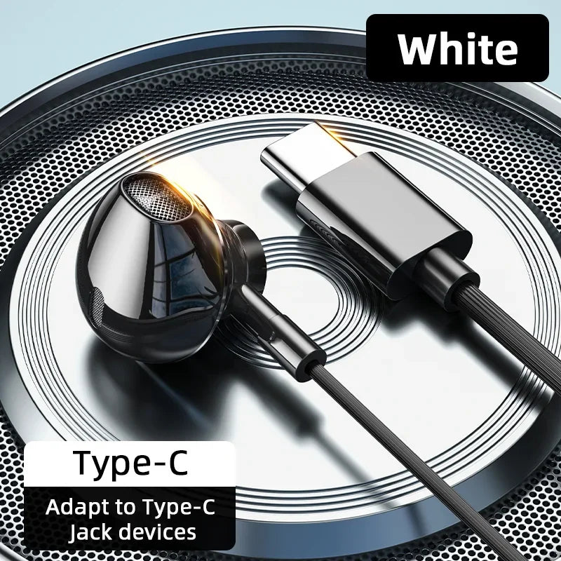 Auriculares USB tipo C HiFi bajo estéreo Control de volumen micrófono 3,5mm auriculares con cable para Galaxy S24 S23 S22 S21 Ultra iPhone 15 Pro Max