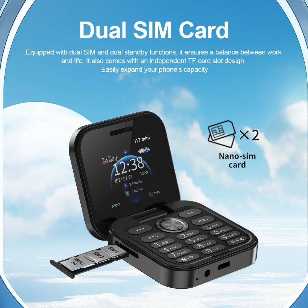 SERVO i17 Mini teléfono móvil plegable, celular con tapa, GSM, 2 tarjetas SIM, Dial de velocidad, Voz Mágica, regalos para niños