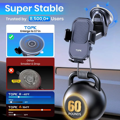TOPK Soporte para teléfono de automóvil para iPhone [Succión potente] Soporte para teléfono para salpicadero de automóvil Accesorios para automóvil para teléfono inteligente