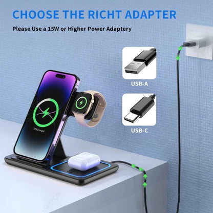 Estación de Carga Inalámbrica Plegable 3 en 1 para iPhone 17 16 15 14 13 12 Pro Max, iWatch 11, Airpods Pro 4/3, Base de Carga Rápida