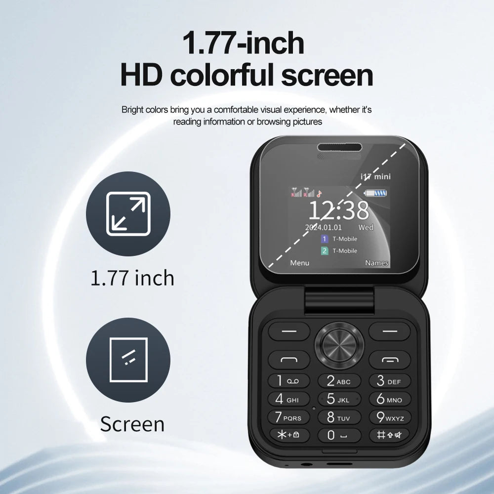 SERVO i17 Mini teléfono móvil plegable, celular con tapa, GSM, 2 tarjetas SIM, Dial de velocidad, Voz Mágica, regalos para niños