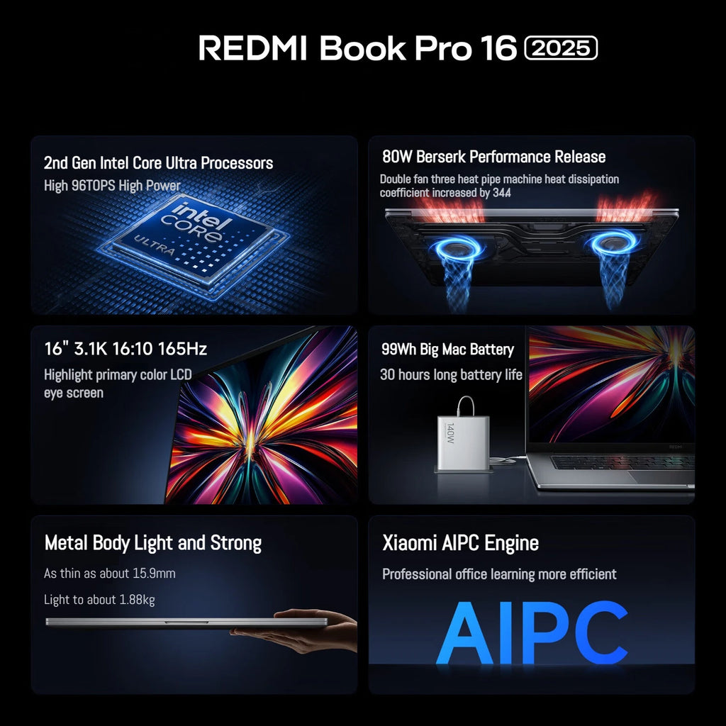 2025 Nuevo Xiaomi REDMI Book Pro 16 portátil Ultra5-225H Ultra7-255H/32GB/1TB 2.5K/3.1K/120Hz Notebook