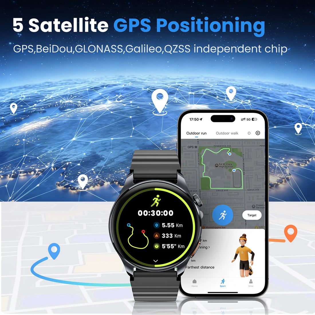 Reloj Inteligente HAYLOU Watch 4S con GPS, Pantalla AMOLED HD de 1.43”, 5 Posicionamientos GPS por Satélite, Más de 120 Modos de Entrenamiento, Reloj Deportivo Inteligente