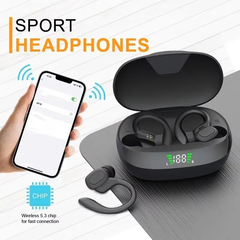 Auriculares inalámbricos deportivos 5,3 con micrófono con cancelación de ruido 75H estéreo HiFi sobre la oreja pantalla LED USB-C IPX6