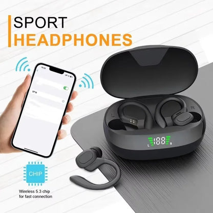 Auriculares inalámbricos deportivos 5,3 con micrófono con cancelación de ruido 75H estéreo HiFi sobre la oreja pantalla LED USB-C IPX6