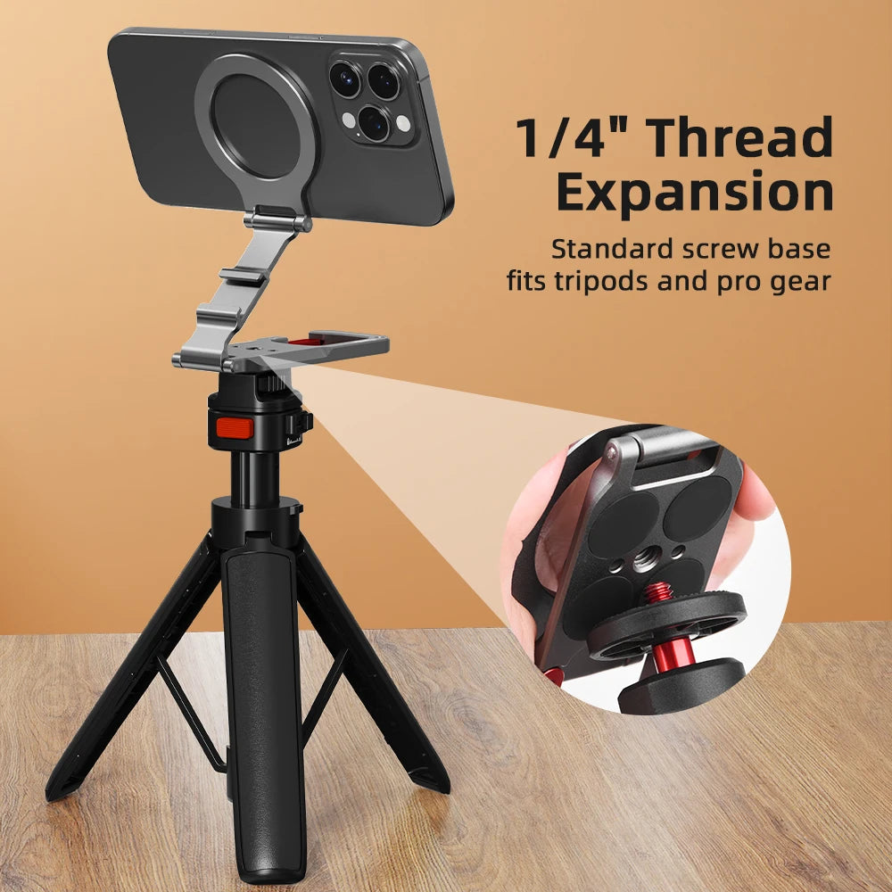 Soporte magnético para teléfono Flymile con mosquetón, compatible con iPhone 18 Pro Max, 17, 16, 15 y accesorios, trípode compatible con MagSafe.