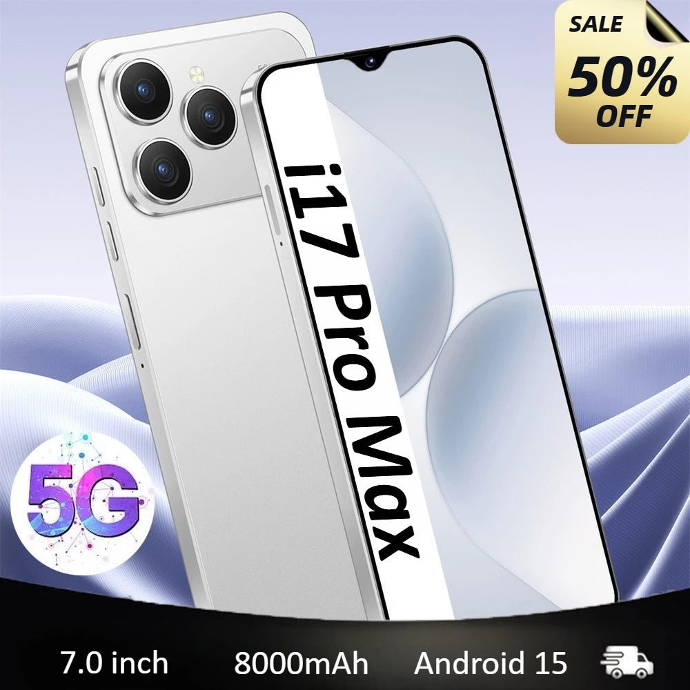 Caliente i17 Pro Max teléfonos móviles 2026 nuevo Original 7.0HD 5G tarjeta Dual modo de reposo teléfono inteligente 8000mAh Android 15 teléfonos móviles