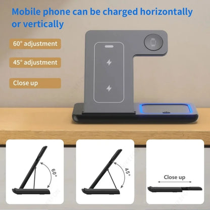 Estación de Carga Inalámbrica Plegable 3 en 1 para iPhone 17 16 15 14 13 12 Pro Max, iWatch 11, Airpods Pro 4/3, Base de Carga Rápida